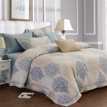 Victorian Gothic Pattern Light Blue Beige and Cream Vintage Bohemian Chic Western Style Shabby Chic Full, Queen Size Bedding Sets