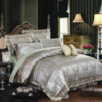 Vintage Bohemian Style Tea Green and Metallic Gold Damask Pattern Indian Inspired Full, Queen Size Bedding Sets