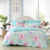 Beautiful Pink Blue and Tiffany Blue Hibiscus Floral Print Tropical Country Chic Full, Queen Size Bedding Sets