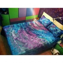 Purple and Blue Tie Dye Galaxy Scene Shabby Chic Hippy Bohemian Style Twin, Full, Queen Size Bedding Sets