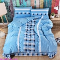 Navy Blue White and Aqua Gingham Plaid Print Scottish Style Contemporary Modern Chic Twin, Full, Queen Size Bedding Sets