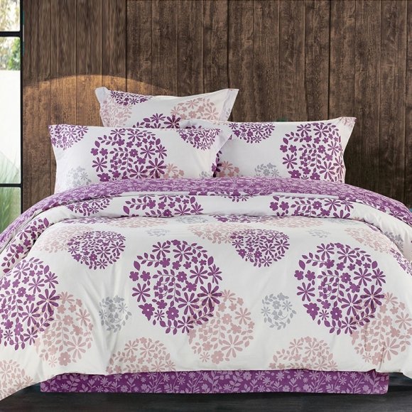 Beautiful Purple White Khaki and Gray Tropical Hawaiian Floral Print Elegant Feminine Twin, Full, Queen Size Bedding Sets