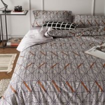 Gray White and Rust Orange Argyle Plaid Print Vintage Shabby Chic Southwestern Style Western Cowboy Full Size Bedding Sets