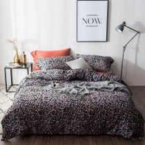 Romantic Sexy Black Orange and Silver Gray Leopard Print Animal Themed Jungle Safari Full, Queen Size Bedding Sets