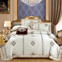 Cream Gold and Brown Ikat Tribal Print Bohemian Style Simply Shabby Chic Jacquard Luxury Satin Full, Queen Size Bedding Sets