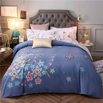 Blue Purple Pink and Slate Gray Floral and Butterfly Print Watercolor Vintage Look Full, Queen Size Bedding Sets