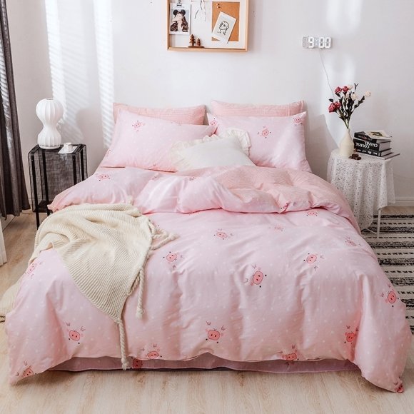 Girls Pink Cute Pig Pastel Style Twin, Full Size Bedding Sets ...