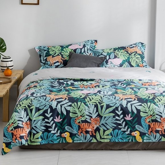 Tiger Leopard and Bird Jungle Animal Forest Twin, Full, Queen Size Bedding Sets