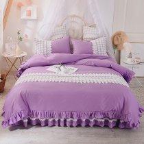 Purple and White Ruffled and Vintage Lace Girly Full Queen Size Bedding Sets