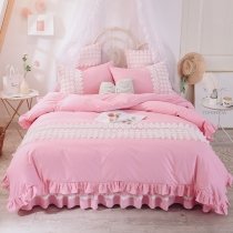 Girls White and Pink Ruffled Edge and Lace Full, Queen Size Bedding Sets