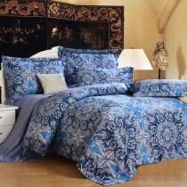 Bohemian Style Navy Blue and Grey Moroccan Tribal Print Full, Queen Size Unique Adults Luxury Cotton Bedding Sets
