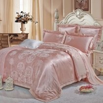 Boutique Puce Flower Pattern Elegant Girls Sparkle Jacquard Satin Embroidered Design Full, Queen Size Bedding Sets