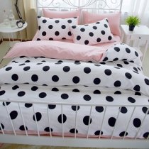 Fashion Black White and Blush Pink Polka Dot Print Elegant Girly Girls Eco-friendly 100% Cotton Twin, Full, Queen Size Bedding Sets