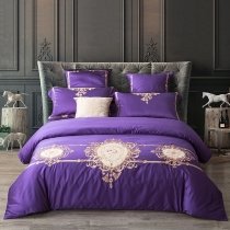 Fancy Purple and Rose Gold Exotic Indian Pattern Royal Style Noble Excellence 100% Egyptian Cotton Full, Queen Size Bedding Sets