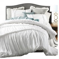 Romantic White Seersucker Ruffle Vintage Shabby Chic Victorian Lace Full, Queen Size Bedding Sets