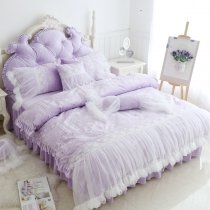 Sophisticated Elegant Lavender Purple Shabby Chic Victorian Lace Flannel Romantic Feminine Twin, Full, Queen Size Bedding Sets