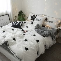 Simply Chic Black and White Star and Gingham Print Elegant Tassels Scottish Style Full, Queen Size Bedding Sets