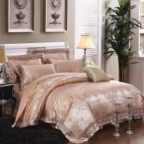 Solid Champagne Gold Fancy Indian Pattern Royal Style Western Inspired Luxury Full, Queen Size Bedding Sets