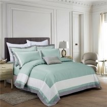 Simply Shabby Chic Sage Green White and Gray Border Luxury Hotel Style Noble Excellence Villa Pima Cotton Full, Queen Size Bedding Sets