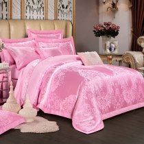 Cute Girls Hot Pink Flower and Circle Pattern Fancy Style Feminine Feel Jacquard Satin Full, Queen Size Bedding Sets