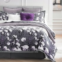 Black White and Dark Gray Country Floral Edelweiss Print Rustic Chic Tropical Hawaiian Full, Queen Size Bedding Sets