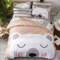 Champagne White and Gray Bear and Monogrammed Print Abstract Animal Themed Kids Twin, Full Size Bedding Sets