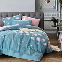 Blue and Pink Floral Print Vintage Rustic Chic Full, Queen Size Bedding Sets