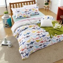 Pink Blue and Orange Undersea World Marine Life Ocean Great White Shark Print Kids Girls Boys Cotton Twin, Full Size Bedding Sets