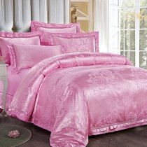 Sophisticated Elegant Plain Shiny Pink Yorkshire Rose and Pop Western Paisley Print Girls Full, Queen Size Jacquard Satin Bedding Sets