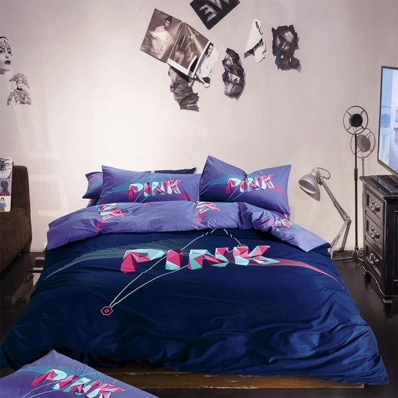 Hipster Pastel Dark Blue Mint Green and Rose Pink 3D Monogrammed Print Unusual 100% Cotton Teen Girls Full Size Bedding Sets