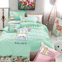 Personalized Mint Green Black White and Hot Pink Monogrammed Rabbit Print Animal Themed Kids Cotton Twin, Full, Queen Size Bedding Sets