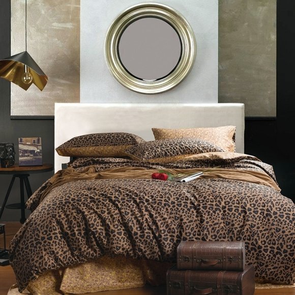 Hipster Black and Coffee Brown Sexy Leopard Print Personalized Animal Themed Luxury Cotton Twin, Full Size Bedding Sets