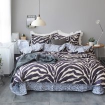 Black White and Beige Zebra Stripe and Leopard Print Shabby Chic Trendy 100% Brushed Cotton Full, Queen Size Bedding Sets