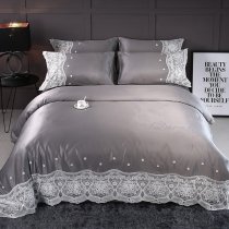 Sophisticated Elegant Taupe Gray and White Vintage Lace Applique Flower Shabby Chic Romantic Feminine Full, Queen Size Bedding Sets