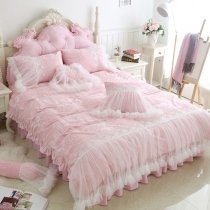 Light Pink and White Vintage Victorian Lace Flannel Sophisticated Romantic Elegant Feminine Twin, Full, Queen Size Bedding Sets