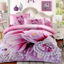 Sparkle Pastel Lavender Purple Pink and White Peach Blossom Print Modern Chic Girly Girls Full, Queen Size Bedding Sets