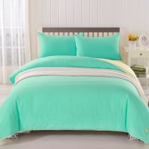 Solid Seafoam Green and Plain Bright Yellow Luxurious Simply Chic Full, Queen Size Bedding Sets