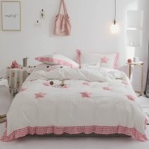 Hipster Dusty Rose Pink and White Star and Gingham Plaid Print Simply Shabby Chic Girls Twin, Full, Queen Size Bedding Sets