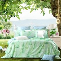 Elegant Emerald Green Yellow and Beige Botanical Print Tropical Hawaiian Tencel Full, Queen Size Bedding Sets