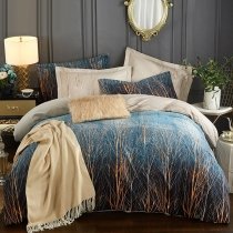 Navy Blue White and Orange Forest Tree Print Fall Color Adults Full, Queen Size Bedding Sets