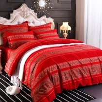 Bohemian Style Red White and Green Tribal and Stripe Print Vintage Shabby Chic Full, Queen Size Bedding Sets