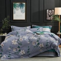Elegant Silver Gray White and Teal Green Oriental Flower Lily Print Tropical Hawaiian Vintage Shabby Chic Full, Queen Size Bedding Sets