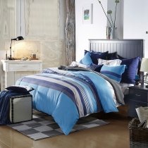 Modern Boys White and Blue Nautical Stripe Full, Queen Size Bedding Sets