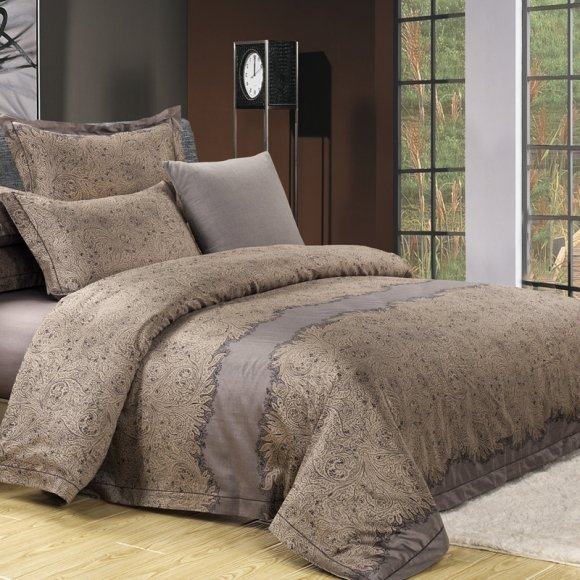 Gorgeous Taupe Brown and Gold Rustic Western Style Floral Print Vintage Shabby Chic Full, Queen Size Masculine Cotton Bedding Sets