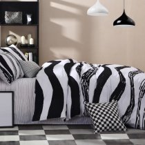 Upscale Modern Simply Chic Black and White Ocean Waves Stripe Print Stylish Unique Adults Full, Queen Size Luxury Cotton Bedding Sets
