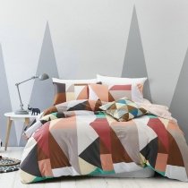 Personalized Brown Orange Teal White and Gray Patchwork Geometric Pattern Bright Colorful 100% Cotton Full, Queen Size Bedding Sets