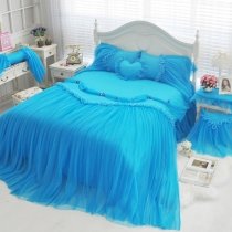 Vogue Teen Girls Peacock Blue Victorian Lace Fluffy Fairy Princess Style Elegant Twin, Full, Queen Size Bedding Sets