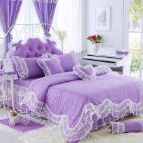 Upscale Sophisticated Elegant Amethyst Purple and White Vintage Victorian Lace Ruffle Feminine Cotton Full, Queen Size Bedding Sets