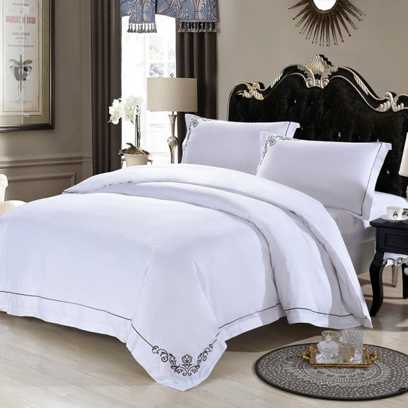 Solid White and Black Plain Colored Luxury Hotel Style 100% Egyptian Cotton Twin, Full, Queen Size Bedding Sets