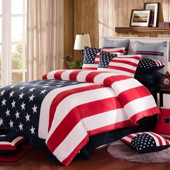 American Flag the Stars and Stripes Print Patriotic Style 100% Cotton Twin, Full, Queen Size Bedding Sets